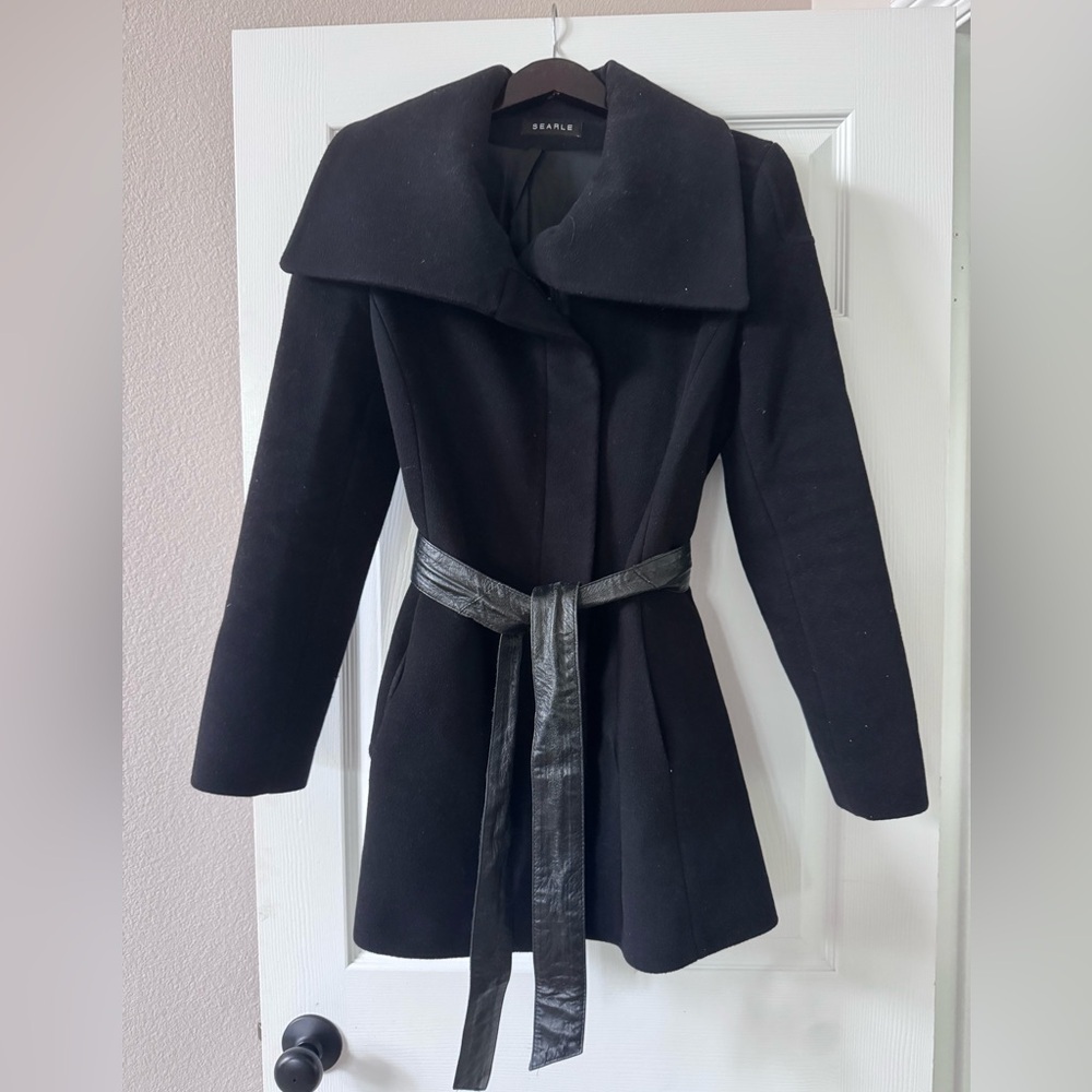 Searle wool blend winter coat with leather belt size 10